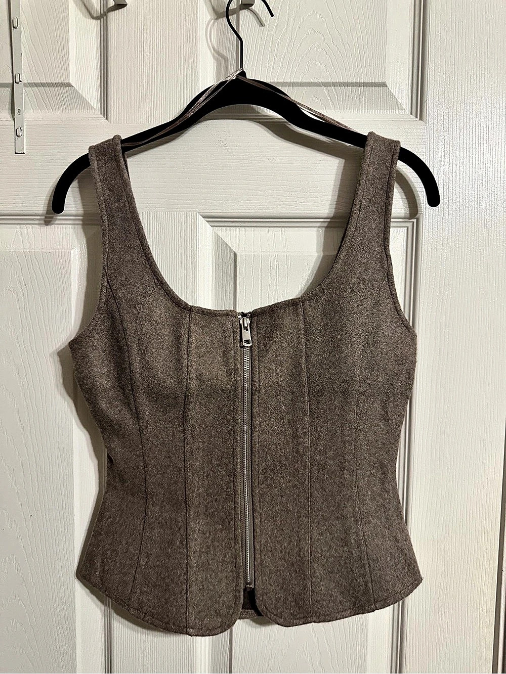 Zara Zipper Cloth Top Brown Zip-Front Cropped Vest Size Medium NWT